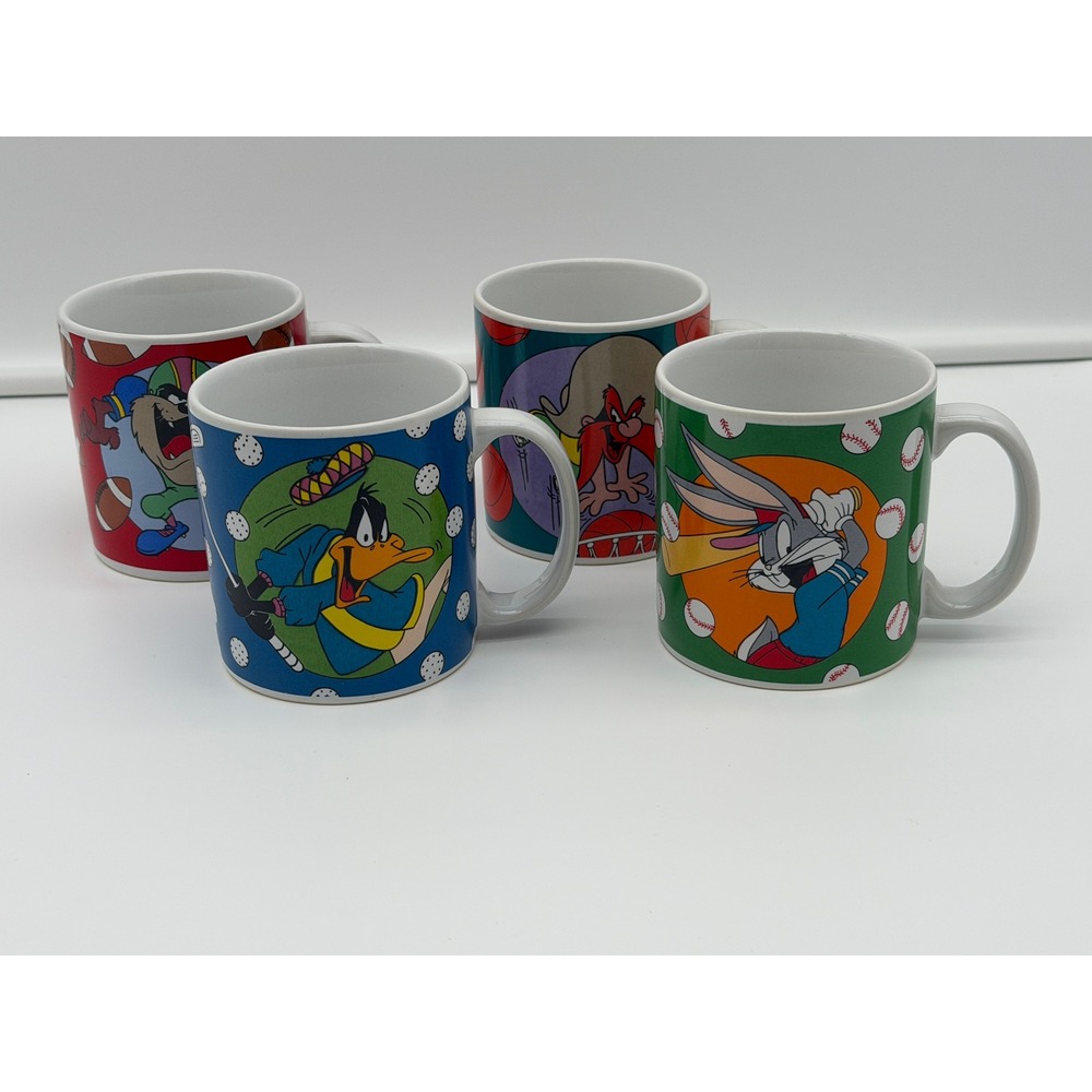 Vintage 1994 Looney Tunes Sakura Sports Mug Set Bugs Daffy Taz Yosemite Sam 4pc